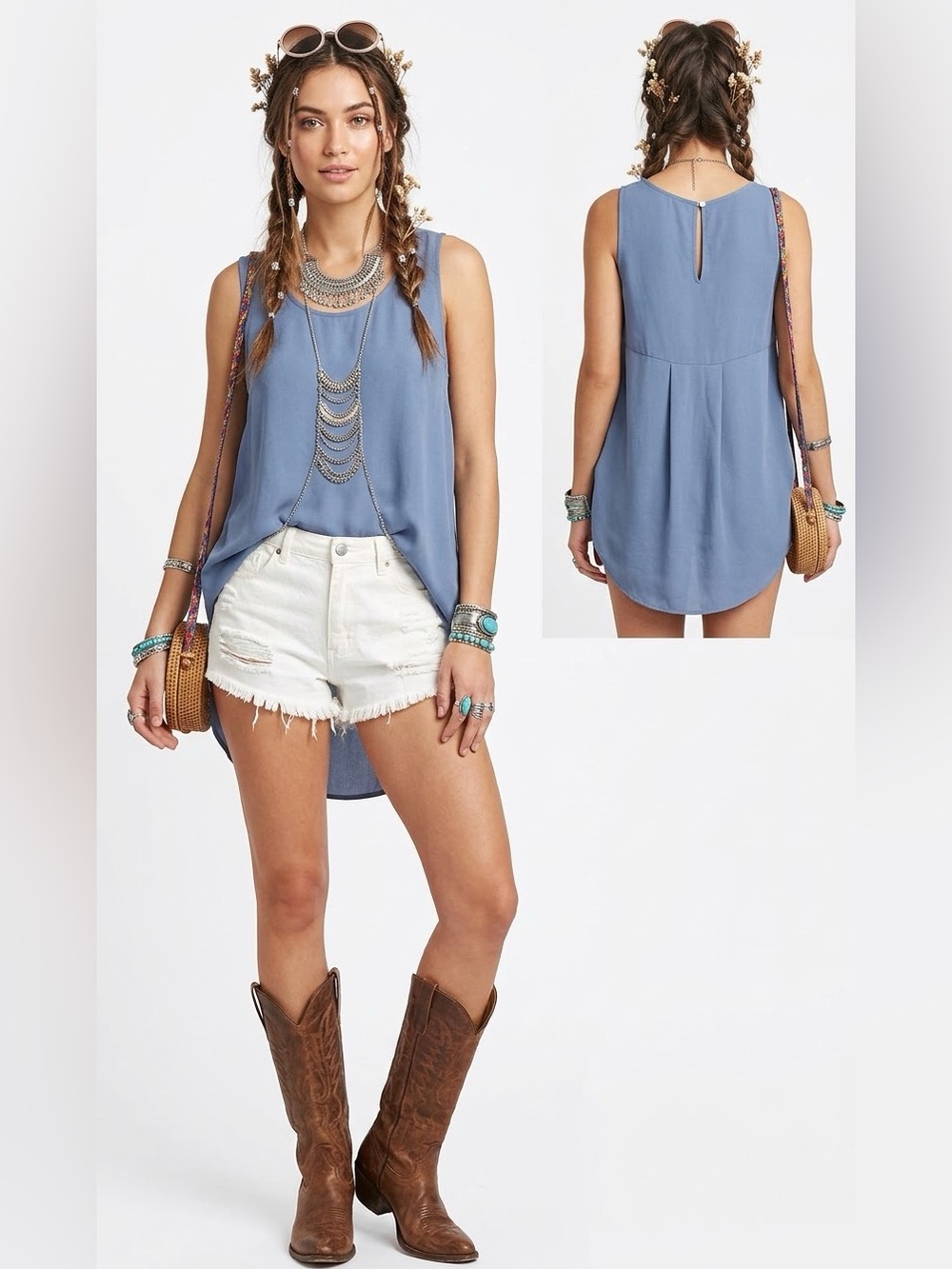 everleigh Blue Sleeveless High-Low Tank Top -large